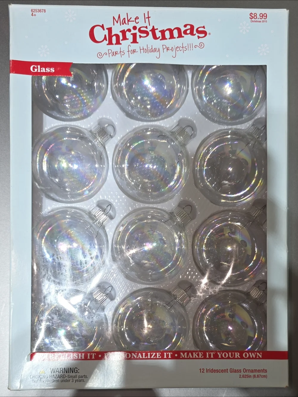 Iridescent Glass Ornaments - Clear (Pack of 12)